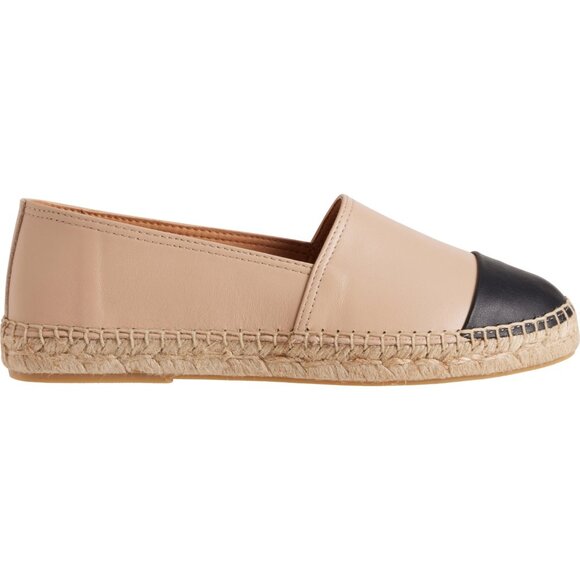 NEW JUTELIA Made in Spain Cap Toe Espadrilles - Leather Women Nude/Black 257 4M2 - Picture 3 of 9